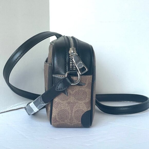 Coach Mini Jamie Camera Bag Black Bow Signature Canvas Brown Crossbody CY778 - Picture 8 of 10